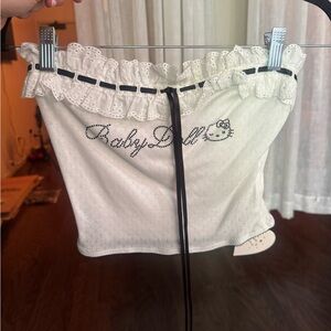 Babydoll Hello Kitty White Lace Trim Top with Black Accents